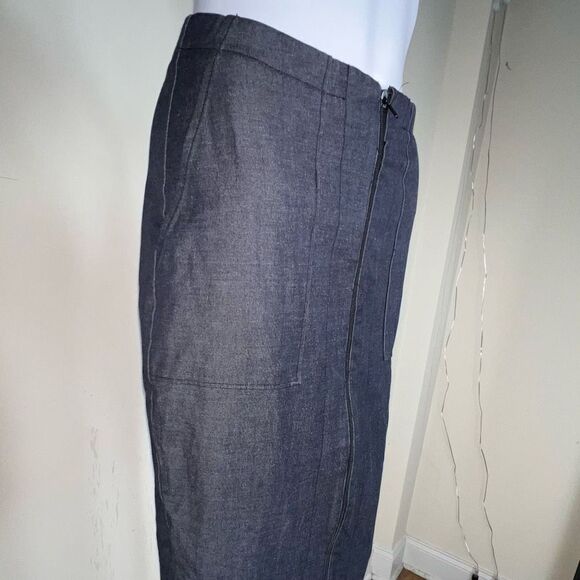Halogen Stretch Denim Full Zip Front Plaque Pocket Skirt - Picture 9 of 14